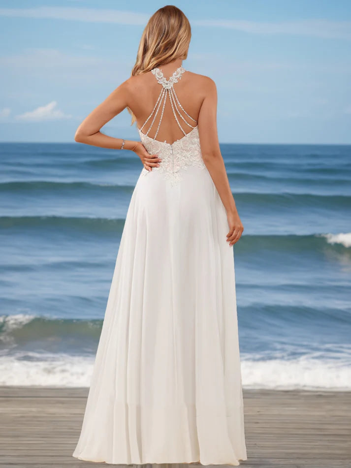 A-Line/Princess V-Neck Sleeveless Lace Full of charm Wedding Dresses